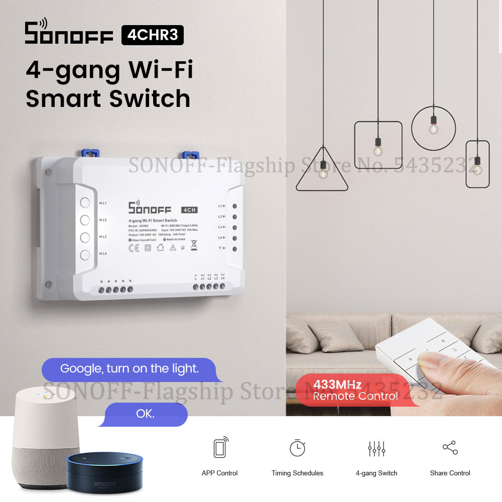 Relay Module 1 Channel - Itead sonoff 4ch r3 wifiワイヤレスリモコンリレーモジュールスイッチ4ギャングチャンネルライトタイマースイッチスマートホームオートメーション