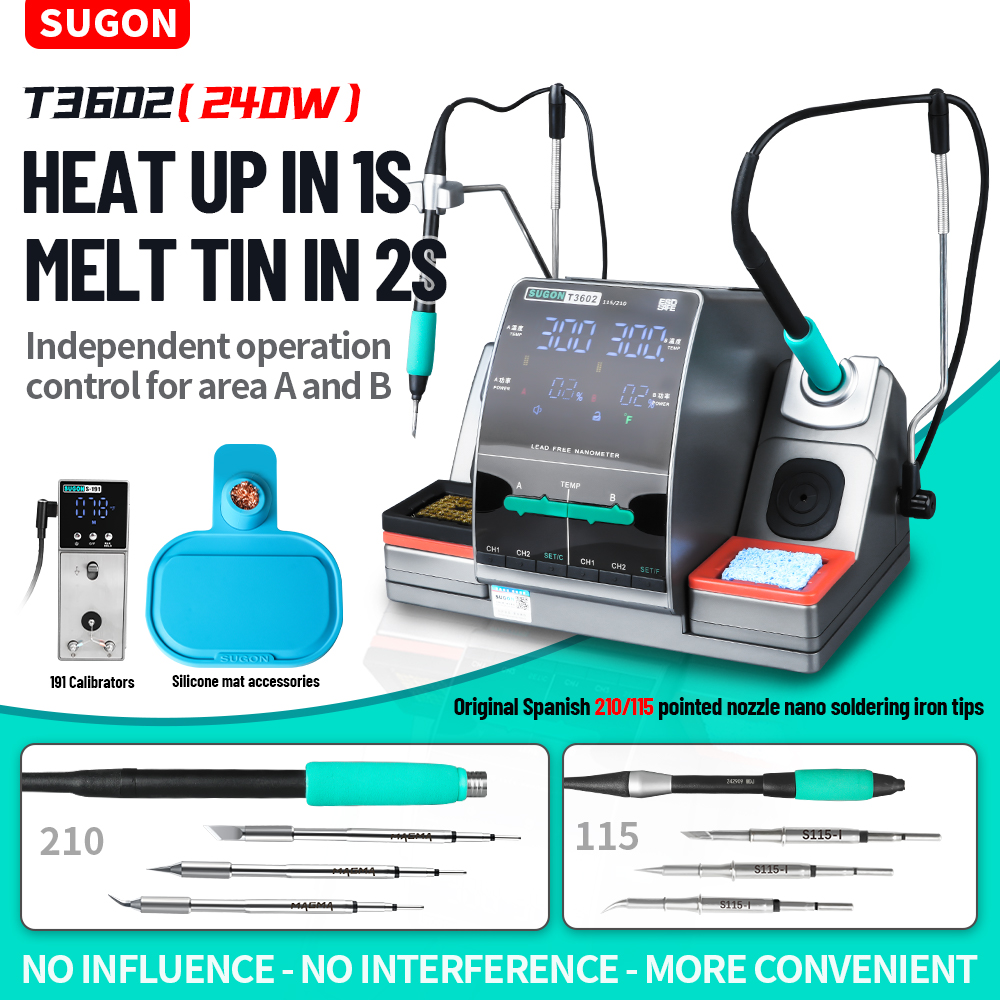 Soldering Iron Temperature Probe - SUGON T3602 240W はんだ付けステーション ダブルハンドル ナノ電子はんだごてキット