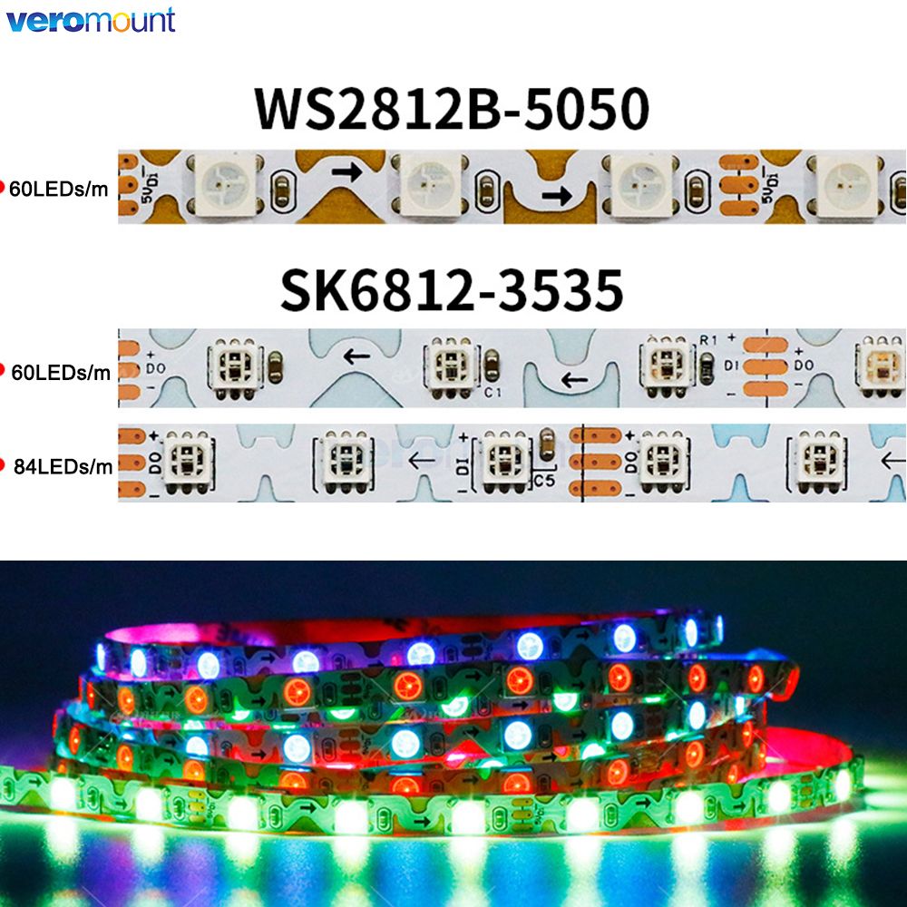 Ws2812B Strip 5V - LEDストリップライト,6mm,丸型,フレキシブル,5050x6812,アドレス指定可能,6mm,3535ダイオード/m 5v 12v dc