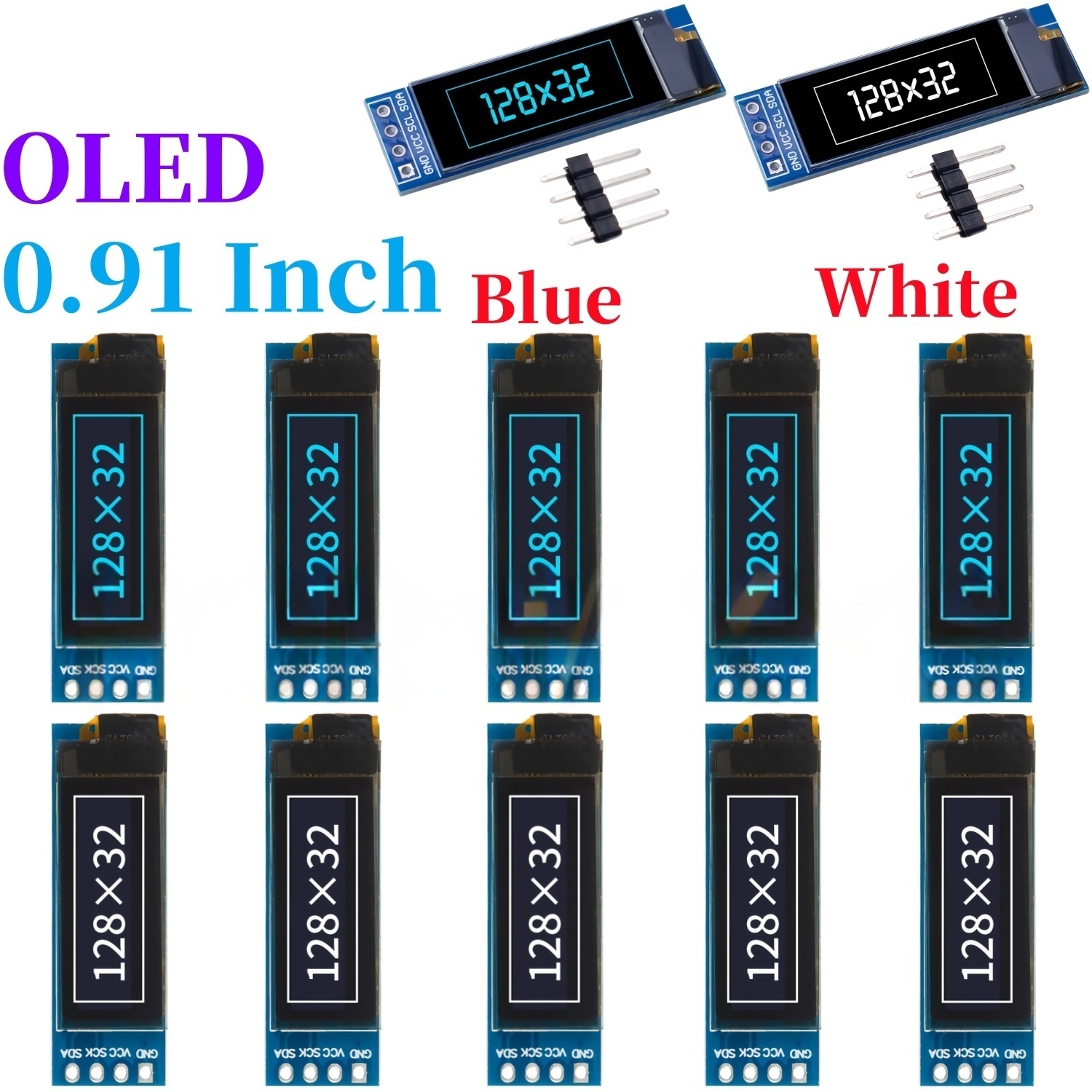 Ssd1306 - 0.91インチ 128x32 IIC I2C ホワイト/ブルー OLED