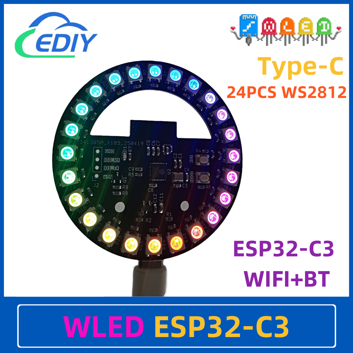 WLED ESP32-C3 開発ボード円形カラフルなライト  - Ws2812B のレビューと価格